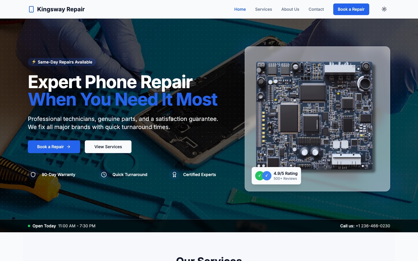Cellphone Repair Kingsway website homepage
