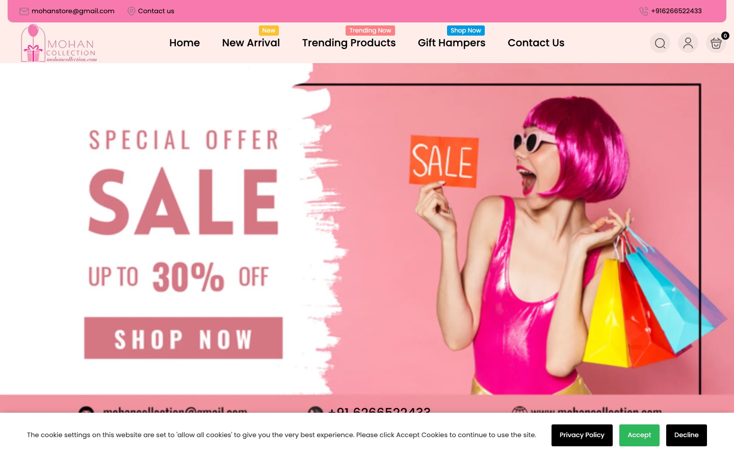 Mohan Collection website homepage