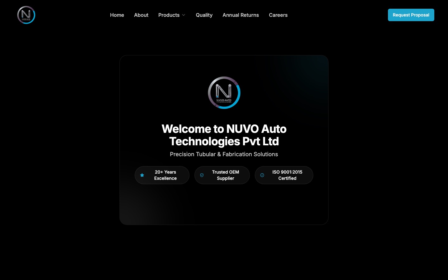 Nuvo Autotech website homepage