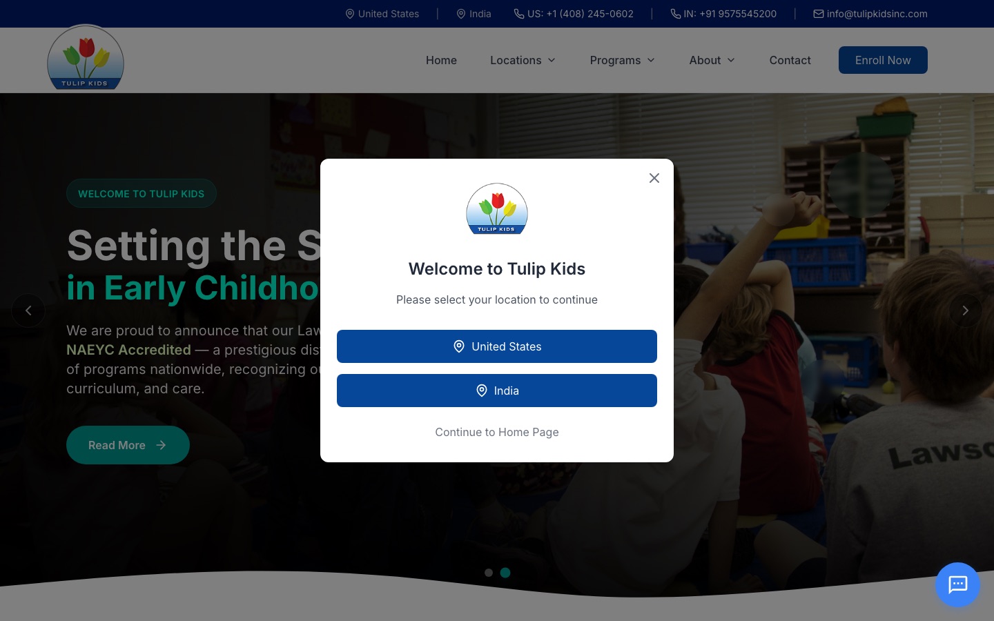 Tulip Kids International website homepage